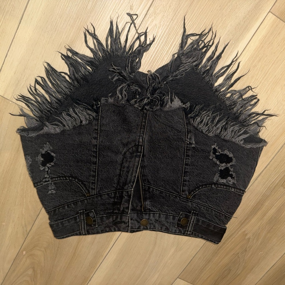 Retrofete Charcoal Fringe Jean Shorts